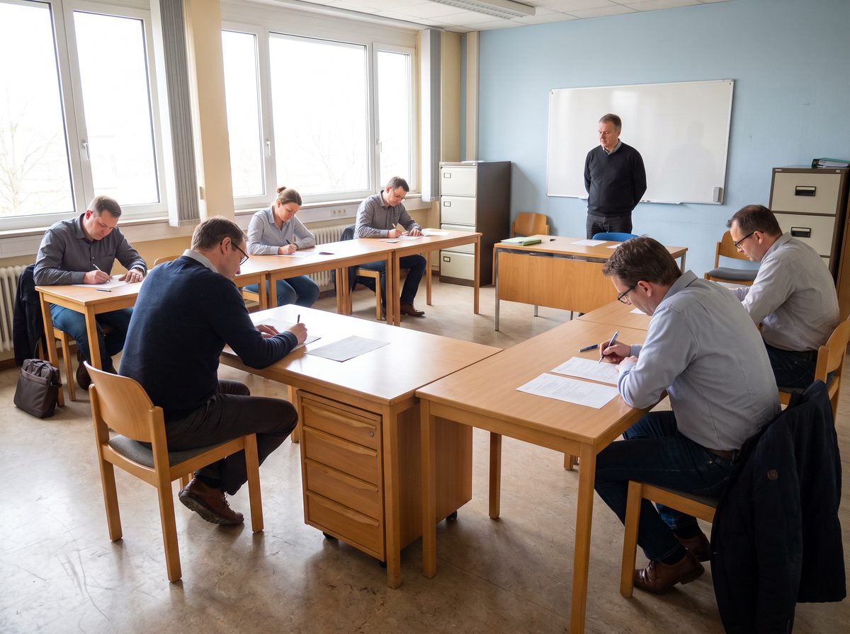 Teilnehmende bei einer schriftlichen Prüfung im Auditorenkurs